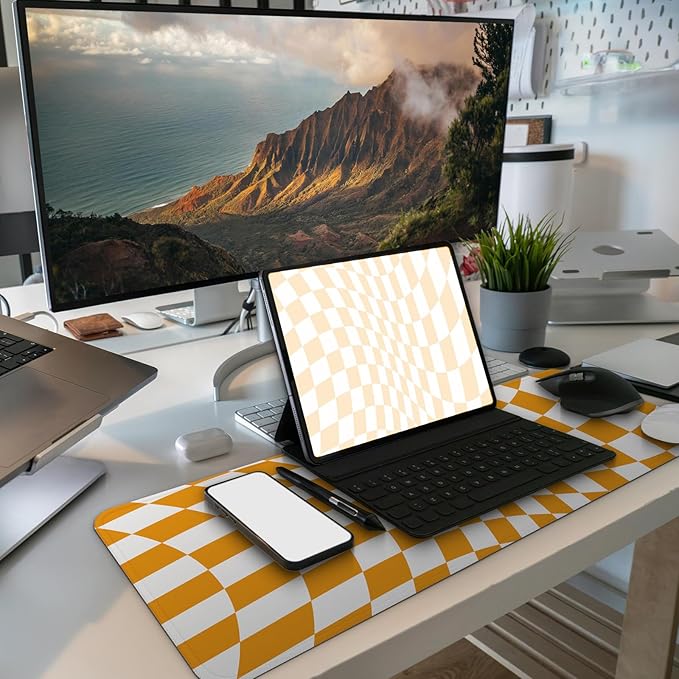 MAY FLOWER Gaming Mouse pad, Large Laptop Mousepad, Full Keyboard Mat, Long Computer Mouse Mat for Home and Office, Anti-Slip Rubber Base, 31.5 x 11.8 Inches (Checkered)