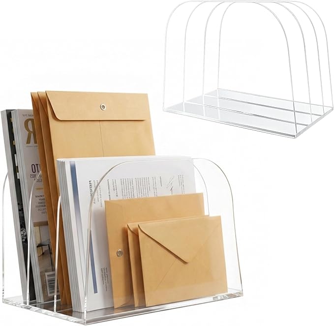 3-Section Vertical file organizer for desk acrylic German-Standard Cast PMMA Heat-Bent Design—Clear & Stable for Long-Term Use Home Office Classroom Family Files Mail