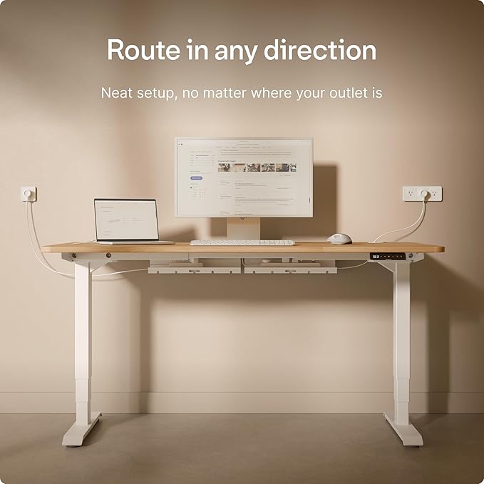 Desktronic Cable Duct Desk White Set of 2 - Stainless Steel Cable Management Desk Cable Duct with 5 Cable Cut-Outs - Easy to Install Cable Organiser - Cable Holder