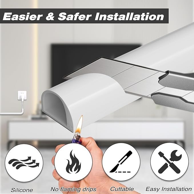 118" Silicone Cord Hider for Wall Mount TV,Self-Adhesive Cable Hider for 1 Cord(1/4" Diameter),Cable Management Under Desk,Cord Organizer,Cable Raceway Home & Office Trim,Cord Concealer Channel,White