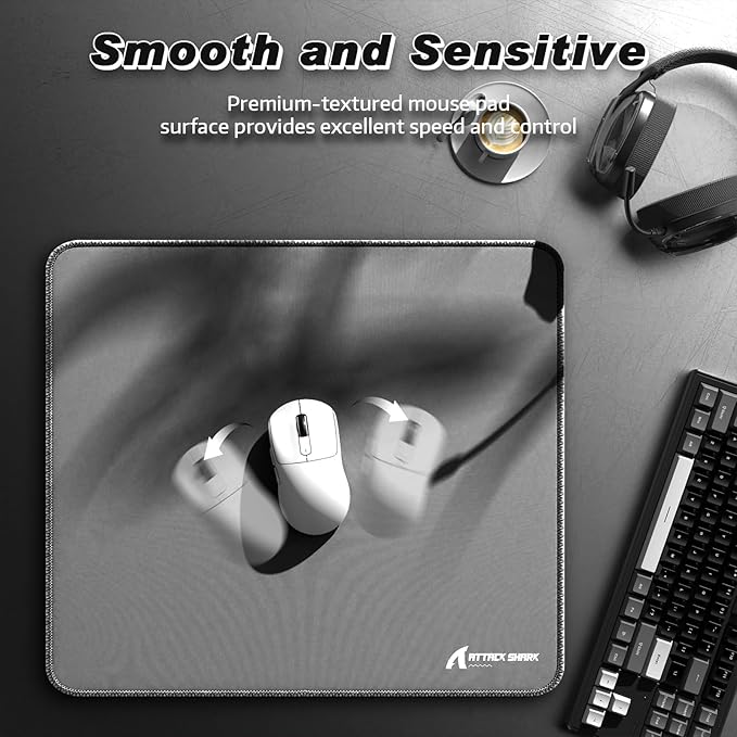 ATTACK SHARK CM02 Gaming Mouse Pad for Esports Speed Large Mouse mats for Desk Waterproof Surface Stitched Edges and Anti-Slip Rubber Base Size L Laminate 17.72” x 15.75” x 0.16” Light Grey