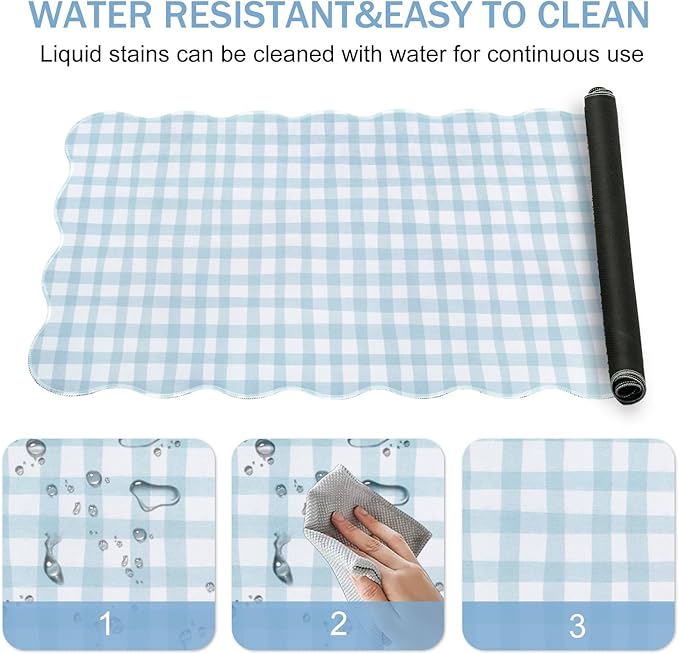 L-SPOUTTO Blue Checkered Mouse Pad,Cottagecore Scalloped Desk Mat XXL Large Cute Pastel Gaming Mousepad,35.4x15.7in Non-Slip Keyboard Pad Waterproof Desktop Mat for Laptop Computer Game Home Office