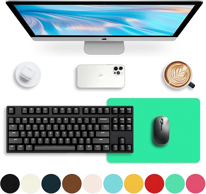 Leather Desk pad Protector, Office Mat, Large Mouse Mat, Non-Slip PU Leather Blotter, Laptop Desk Pad,Waterproof Laptop Computer Desk Keyboard Mat for Office/Work/Home/Decor (Green, 11in*8in)