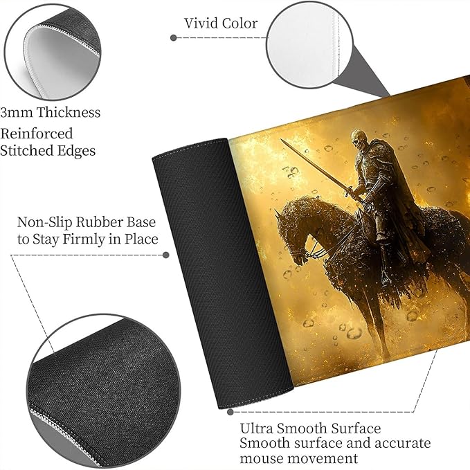 Skeleton Desk Mat Horse Sword Sunlight Cave XL Mouse Pad Large Mousepad Extended Laptop Keyboard Mat Gaming Desk Pad Mouse Mat Professional Desk Pad for Office Equipment 31.5x11.8 Inch