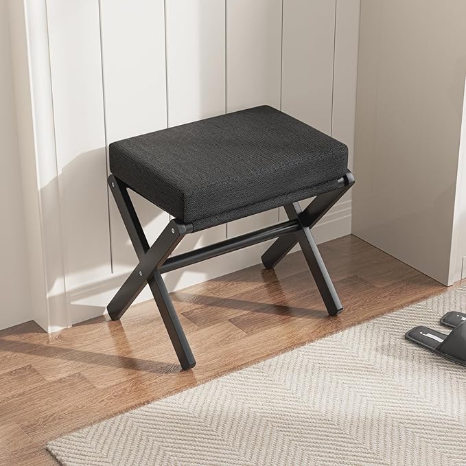 BAMBOOHOMIE Foldable Foot Stool Ottoman, Small Padded Foot Rest with Bamboo X-Legs, Portable Folding Leg Rest for Living Room Bedroom Office, Soft Foam Cushion Step Stool for Couch & Armchair (Black)