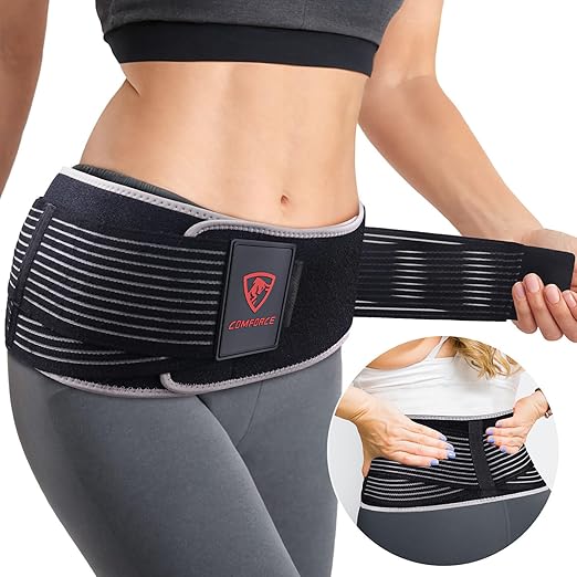 Women Sacroiliac Belt for Lower Back Pain Relief, Adjustable Hip Brace with Ice Pack, SI Joint Hip Belt for Postpartum Recovery & Lumbar Support (Fits Waist circumference 30-39 Inches)