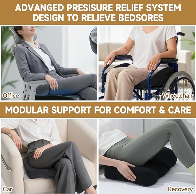 Split-Design Bed Sore Pillow Coccyx Cushion - T-Shaped Pressure Relief Pillow for Tailbone Pain, Hemorrhoids, Post-Surgery & Bedridden Patients | Donut Pillow for Office Chair & Wheelchair Cushions