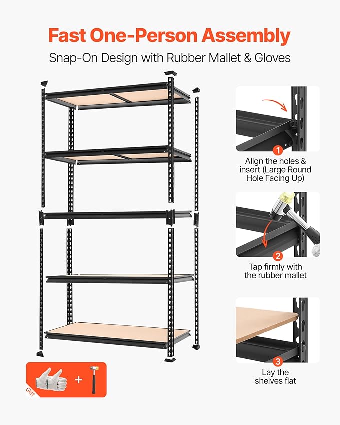 VEVOR Storage Shelves, 5-Tier Adjustable, 2500 lbs Capacity, Heavy Duty Garage Storage Shelving Unit, Metal Utility Rack Shelf, for Garage Warehouse Basement Kitchen, 40.35" W x 20.35" D x 71.38" H
