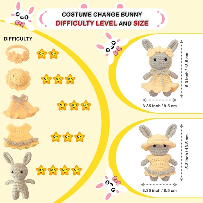 LoopMap Amigurumi Crochet Kit for Beginners with Removable Dress & Video Tutorials, DIY Bunny Making Kit Includes Premium Yarn & Tools, Creative Gift for Adults Teens (Yellow)