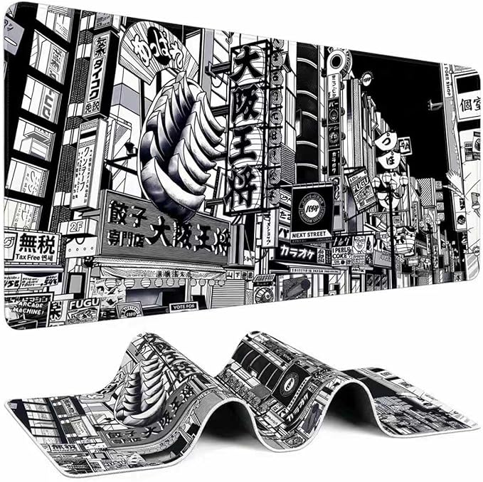 Japanese Street Gaming Mouse Pad Large,Anime Mousepad Gaming Mouse Mat,31.5 x 15.7 Desk Mat Anime Mouse Pad for Desk,Extended Keyboard Mousepad with Non-Slip Base and Stitched Edge 800X400X4mm