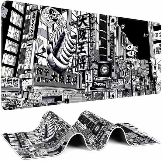 Japanese Street Gaming Mouse Pad Large,Anime Mousepad Gaming Mouse Mat,31.5 x 15.7 Desk Mat Anime Mouse Pad for Desk,Extended Keyboard Mousepad with Non-Slip Base and Stitched Edge 800X400X4mm