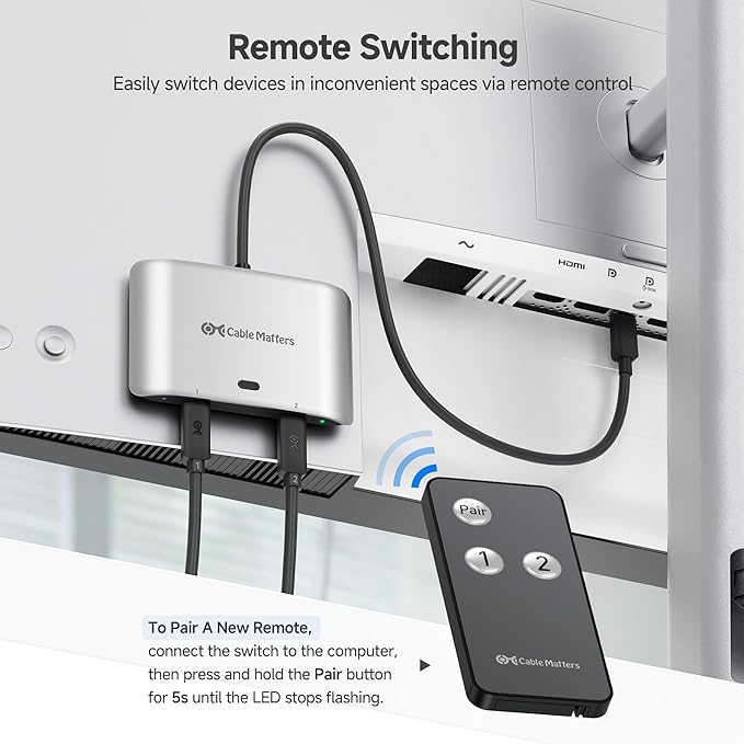 Cable Matters 20Gbps USB C KVM Switch for 2 Computers, Up to 8K@30Hz on Windows, 4K@60Hz on macOS, 140W PD, for Sharing a USB-C/Thunderbolt 4 Monitor or Dock (Not for Dock with an Attached Cable)