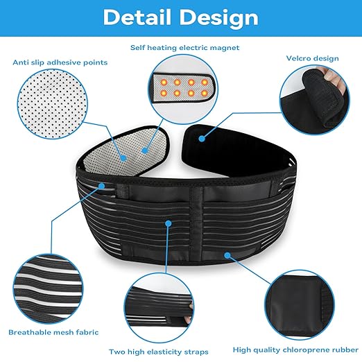 Back Support with Magnet, Tourmaline Magnetic Back Braces for Lower Back Pain Relief, Self Heating & Soothing Waist Band, Lumbar Support Belt for Herniated Disc/Sciatica (Medium)