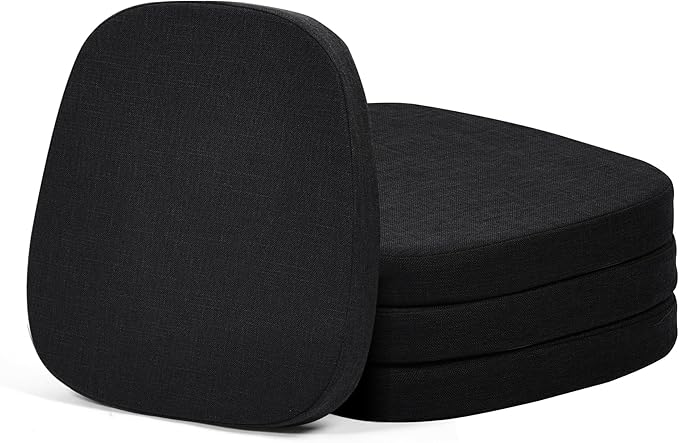 baibu 14x14 Memory Foam Metal Chair Cushions Set of 4, Dual-Layer Design Non-Slip Metal Dining Chair Pads Kitchen Seat Cushion with Machine Washable Cover, 4 Counts, Black