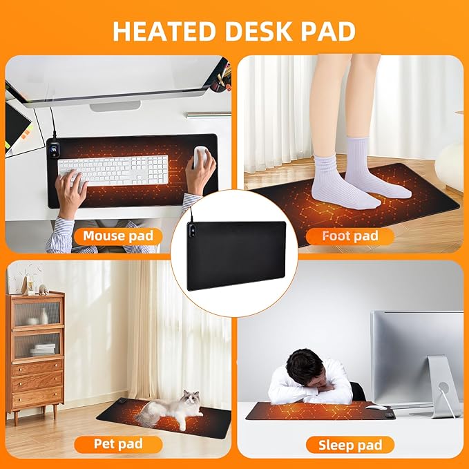 Heated Mouse Pad,Warm Desk Pad with 3 Levels Heating & Timed Auto Shut-Off,PU Leather Heated Desk Pad Foot Warmer Pad for Home Office -31.5 x 13 Inch Black