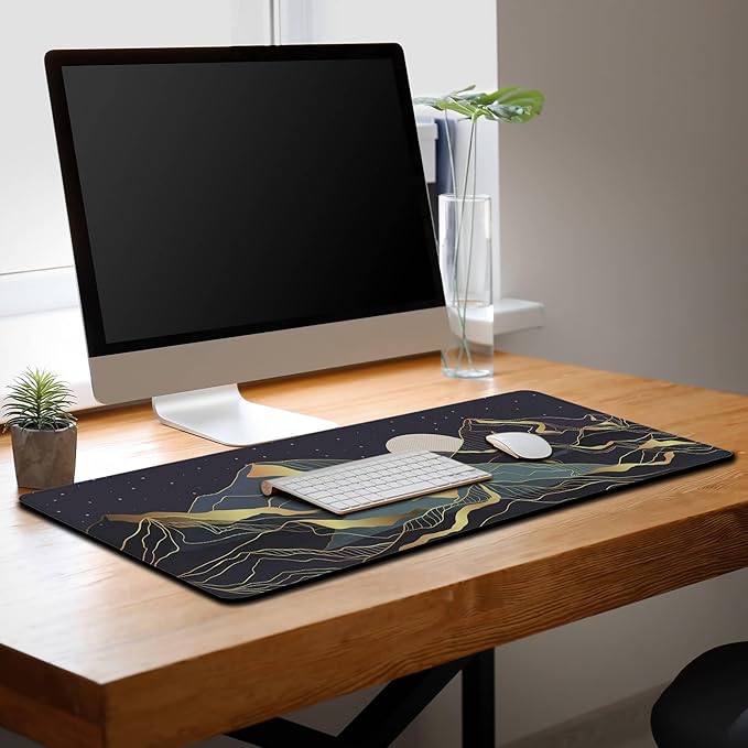 Extra Large Mouse Pad Golden Desktop Pad Keyboard Mouse Pads Desktop Mats Big Gaming Mousepad Waterproof Non-Slip Rubber Base 35.4 X 15.7 for Game Office, Sunset Mountains Art