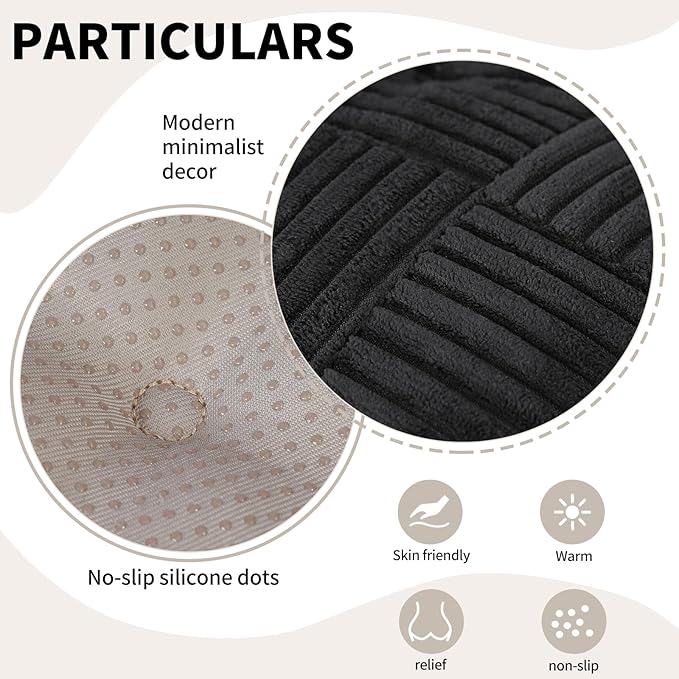 Office Stacking Chair Cushion with Ties, Corduroy High Density Foam Non-Slip Kitchen Seat Cushion, Square 17" x 17" Indoor Dining Chair Pads, Black, 1 PCS