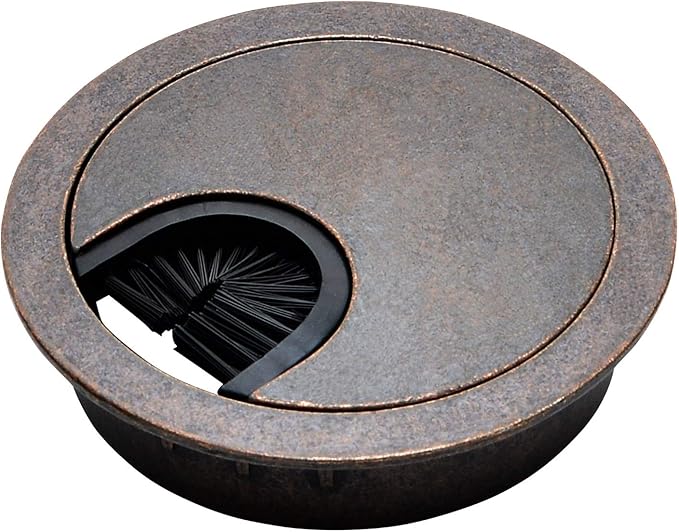 Antique Bronze Metal Cable Grommet | 2 Piece "Lock in" Feature with "Brush" Opening for Management of Office & Computer Desk Wires | 60mm (2 3/8") Hole Opening | 1 Pack