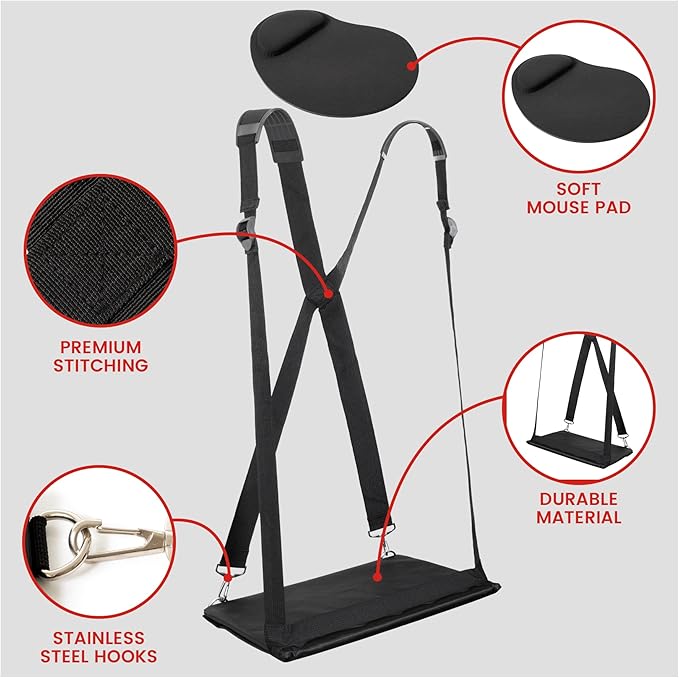 Laptop Harness - Hands Free Portable Wareable Desk for Laptop 14" Tablet, Notepad, MacBook - Adjustable Straps Standing Laptop Carrier - Includes Memory Foam Mouse Pad