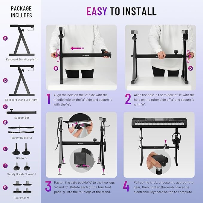 CAHAYA Keyboard Stand Piano Adjustable - Z Style Piano Stands Heavy Duty Stable and Portable with Height and Width Adjustable Fits for 54 61 76 88 Keys Electric Pianos Black