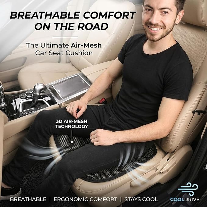 Summer Cool 3D Air Mesh Breathable Vented Car Seat Cushion Pad,Universal Auto Back Cooling Ventilated Seat Cover for Car SUV Truck Van Pickup for Driving Seat(Black, 1 Pack seat pad)