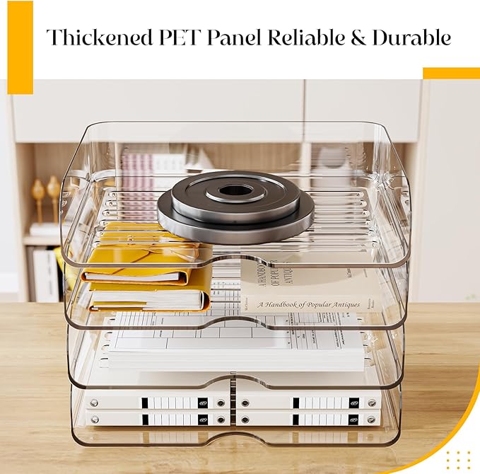 HIYOHIYO Clear Office A4 Paper Desk Organizer, Acrylic Desktop Organizer for A4 File Folder Stackable, Large Capacity Desk Letter Paper Holder, Organizer for Office File, 4 Tier Horizontal Style