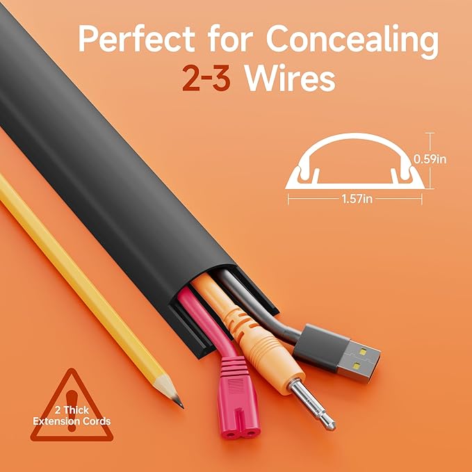 Delamu 85in Adhesive Cord Hider Wall, Mounted TV Cord Cover Kit, Multiple Cable Raceways for Wall Corner, Wire Cover Hiders for 2-3 Cables, 1.57" W X 0.59" H, Black