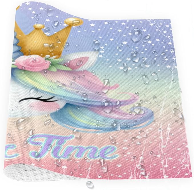 Placemats Set of 4 Heat-Resistant Rectangle Place Mats Unicorn Cute Washable Plastic PVC Dining Table Mat Non-Slip Wipeable Woven Vinyl Placemat for Kitchen Patio Table Decor