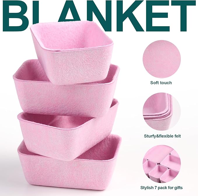 Desk Drawer Organizer,7 Pack Felt Drawer Organizer Shallow Drawer Organizers Felt Storage Bins,Desk organizer trays (Pink)