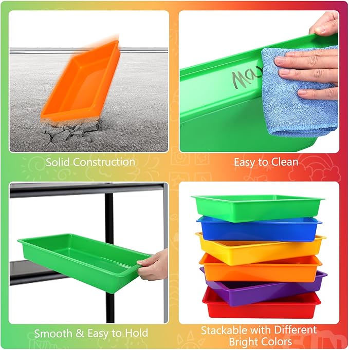 ShineMe Plastic Paper Trays for Classroom, 6 Pack Colorful Classroom Turn in Bins, Thick and Sturdy A4 Letter Size Flat Storage Trays for Classroom Organization and Storage