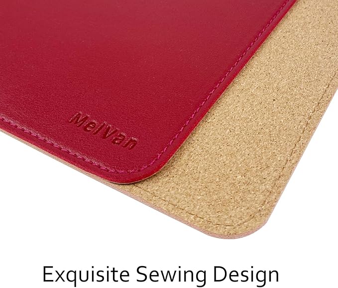 MelVan PU Leather Mouse Pad with Stitched Edge, Wood Mousepad, Waterproof Gaming Mouse Pad Mat for Computers, Laptop, Office & Home, 10.2" x 8.3", 1 Pack (Burgundy)