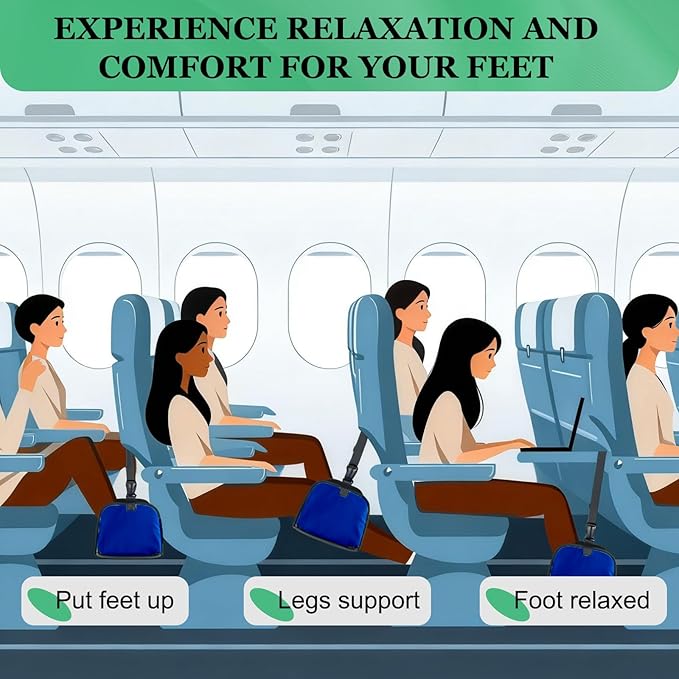 PATIKIL Airplane Footrest, Adjustable Foot Hammock with Hooks Foldable Memory Foam Footstool to Relax Feet Long Flight Airplane Travel Essentials for Under Office Desk, Pale Blue