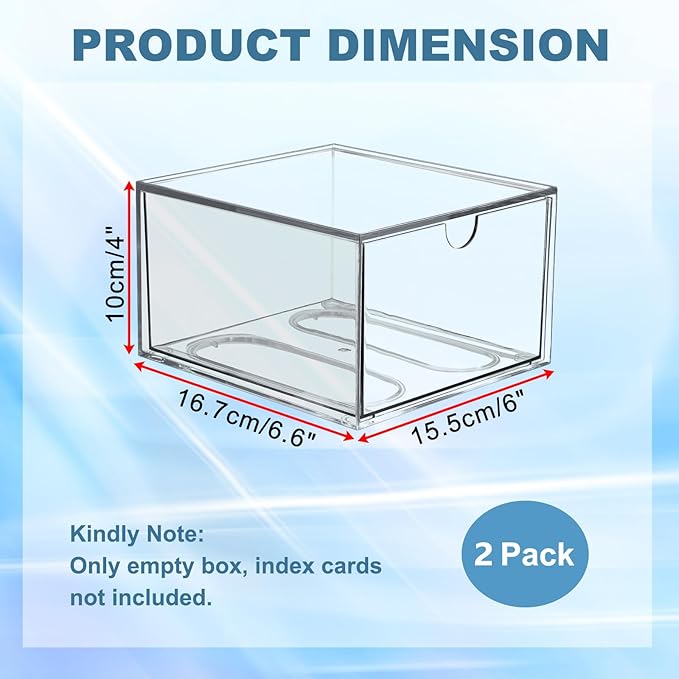 BTSKY Clear 3 x 5 Inch Index Card Storage Drawer Plastic Index Card Box for Office Desk Notecard Box Recipe Flashcards Holder, Recipe Notecard Storage Box Photo Holder Organizer, 2 Pack