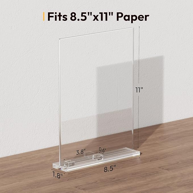 NIUBEE Acrylic Sign Holder for Realtor: 8.5 x 11 Sign Stand with Business Card Pocket for Open House - Clear Real Estate Property Document Name Card Display Supplies on Table - 3 Pack