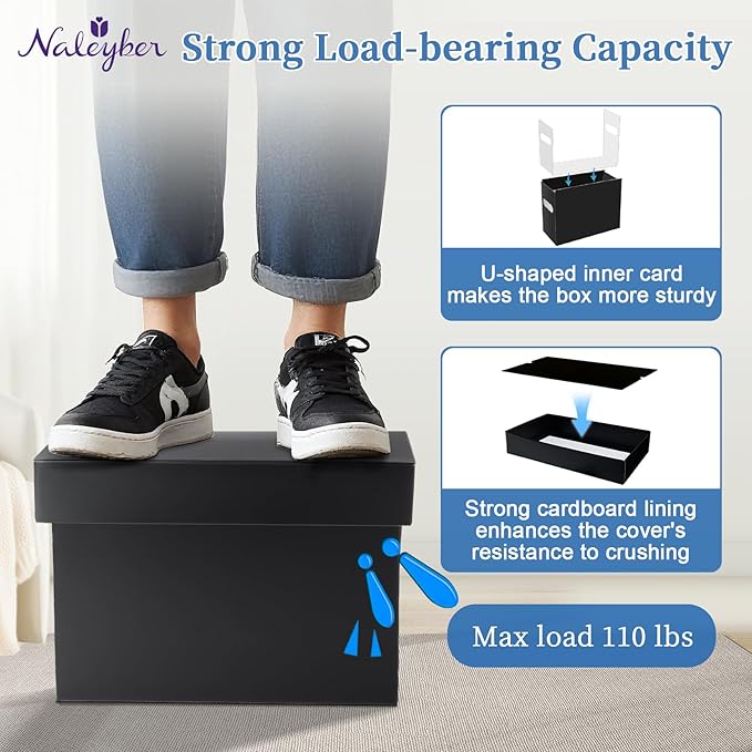 File Organizer Box with Lid & Handle, Thickened Cardboard Hanging File Folder Storage Boxes for Letter Size, Portable Filing Organizer for Office, Home, Classroom, Black 2 Pack