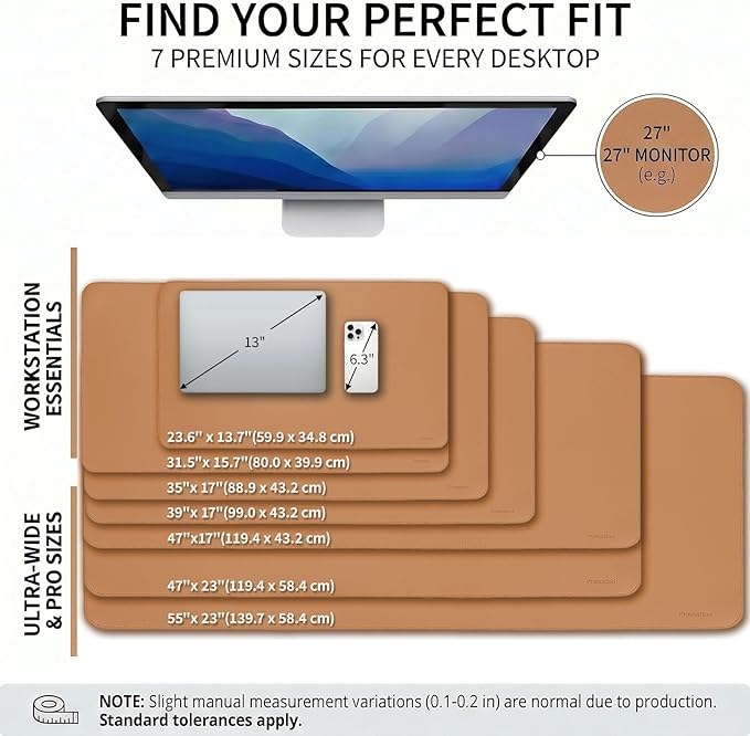 Large Desk Pad Non-Slip Desk Mat Protector for Keyboard Mouse Waterproof Vegan Leather Surface Faux Leather Laptop Mat Smooth Mouse Pad Premium Gift Tube Caramel Brown 39" x 17"