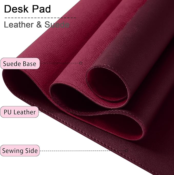 Large Desk Mat 35.4" x 17", PU Leather Desk Pad Protector, Non-Slip Large Mouse Pad for Desk, Waterproof Computer Desk Mat, Office Desk Pad for Keyboard Mouse, Desk Writing Mat (Burgundy)