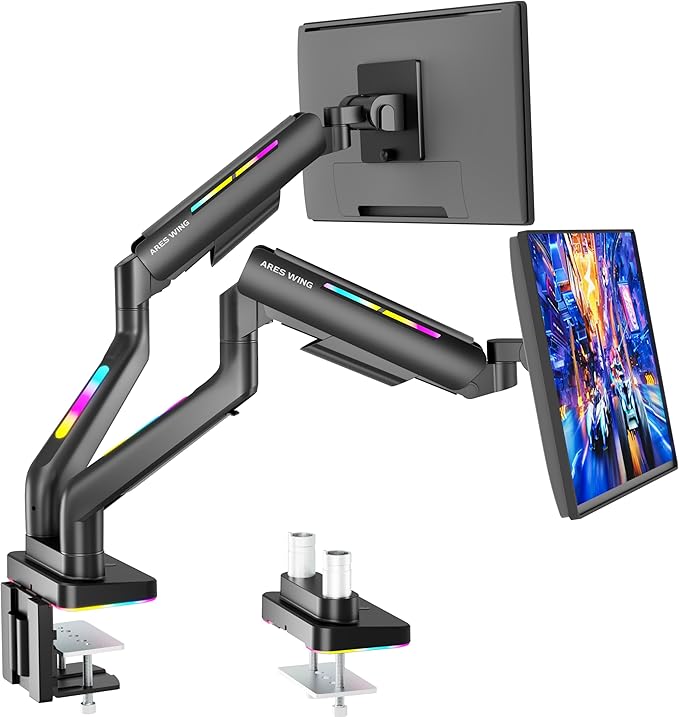 ARES WING Dual Monitor Mount for 17-35 Inch Ultrawide Heavy Duty Curved Screen, Computer Monitor Arm Desk Mount, Gas Spring Adjustable Vesa Stand, Black