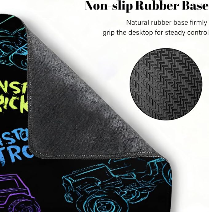 Large Mouse Pad Monster Truck Non-Slip Rubber Long Gaming Desk Mat Big Computer Keyboard Mousepad Waterproof Protector Wristing Pad for Gaming Office Home Decorative 31.5 X 11.8 Inch