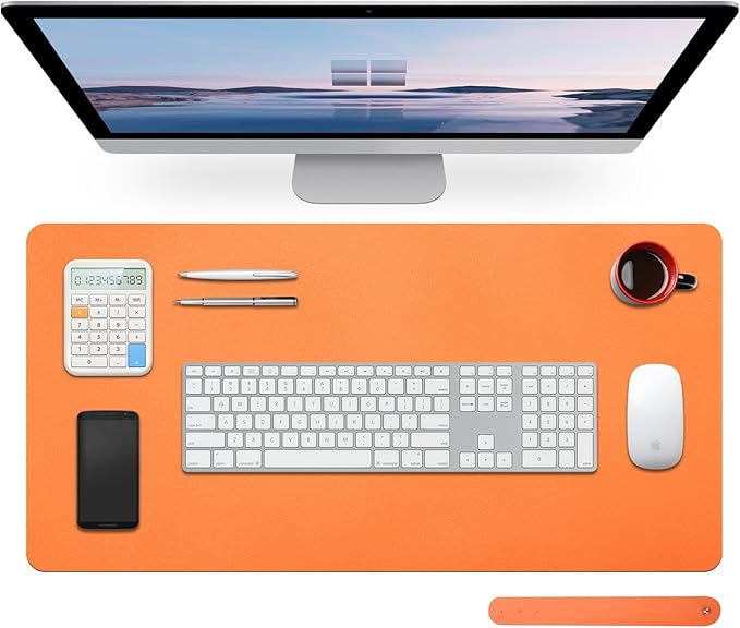 Large Leather Desk Pad Protector, 27.5inch x 13.7inch,Non-Slip Durable Office Desk Mat for Writing, Computer, Laptop, Mouse Pad & Desktop Use,Desk Protector Mat,Orange