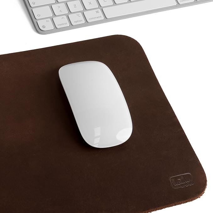 Ergonomic Mouse Pad, Executive Work Desk & Office Essentials, Tracking Accuracy, Mouse Control, Thick Full Grain Leather, Handmade, Bourbon Brown