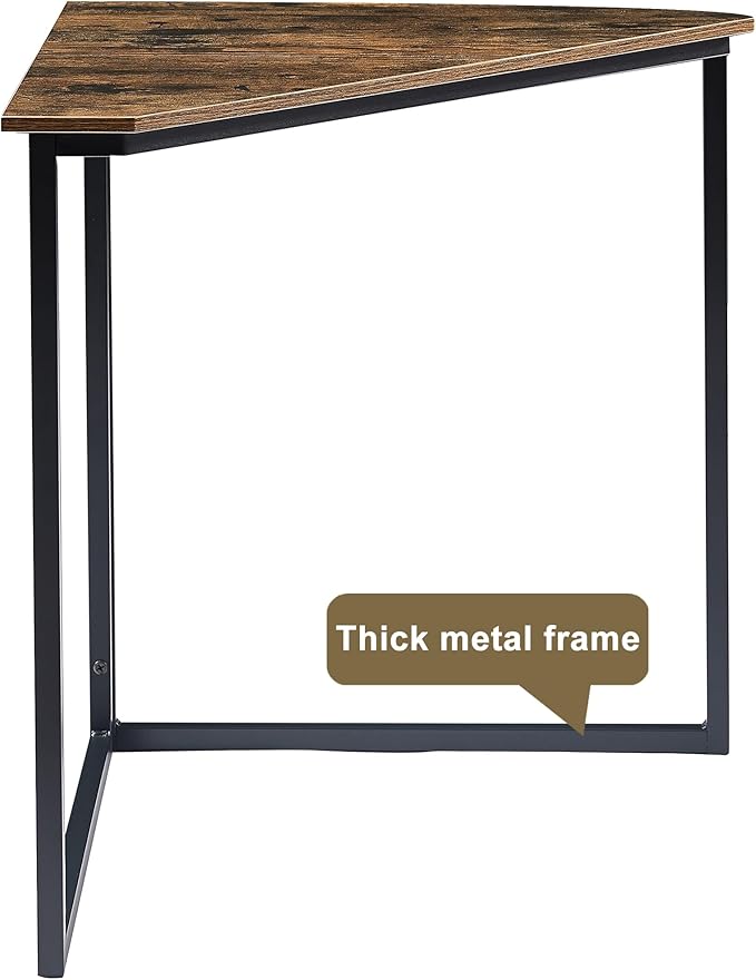 VECELO Ϲоrnеr Desk, Corner Tables for Living Room for Small Space Triangle Computer Desk with Steel Frame Ϲоrnеr Shelves with Metal Frame Ϲоrnеr Writing Desk for Workstation Brown 33.1"
