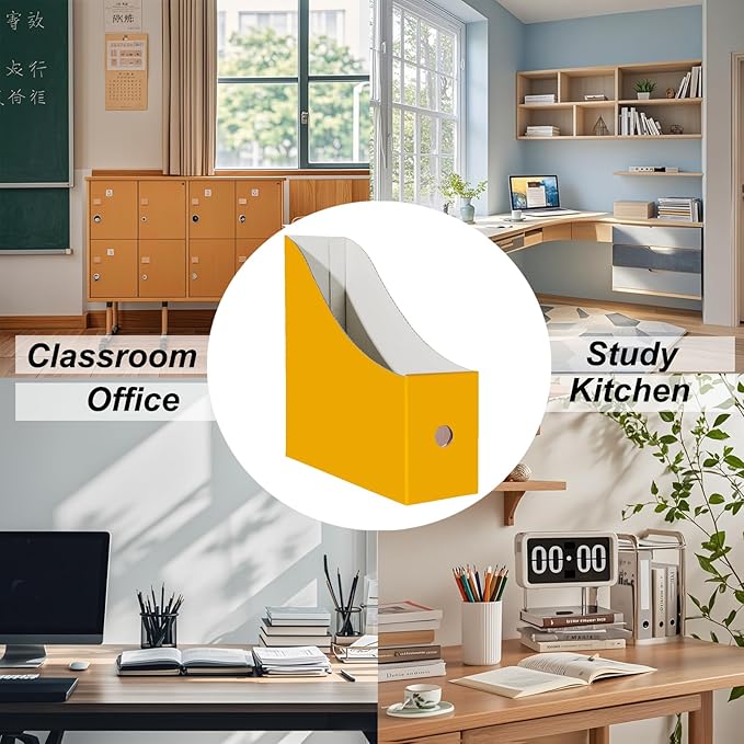Limitliho Cardboard Magazine Holder (24 Pack), Sturdy Book Bins for Classroom, Vertical File Folder Organizer, 10.6'' 10.2'' 3.5'' Inch Magazine Rack (Yellow, 24 Pack)