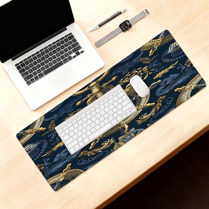 Large Mouse Pad Non-Slip Rubber Anchor Navy Beach Long Gaming Desk Mat Big Computer Keyboard Mousepad Waterproof Protector Wristing Pad for Gaming Office Home Decorative 31.5 X 11.8 Inch