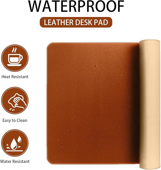 Leather Desk pad Protector, Office Mat, Large Mouse Mat, Non-Slip PU Leather Blotter, Laptop Desk Pad,Waterproof Laptop Computer Desk Keyboard Mat for Office/Work/Home/Decor (Brown, 25in*13in)