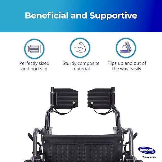 Invacare T93HCP Wheelchair Hemi Footrest with Composite Footplate and Heel Loop for Wheelchair, Pair
