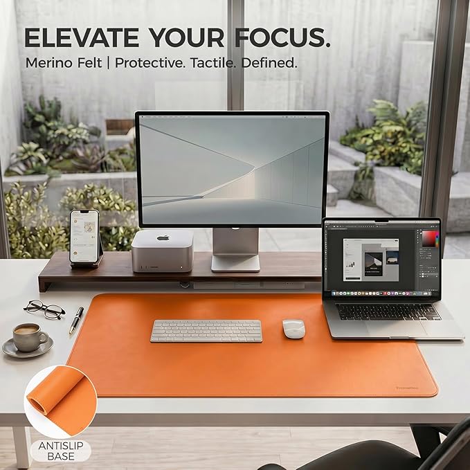 Large Desk Pad Non-Slip Desk Mat Protector for Keyboard Mouse Waterproof Vegan Leather Surface Faux Leather Laptop Mat Smooth Mouse Pad Premium Gift Tube Sunset Orange 31.5" x 15.7"