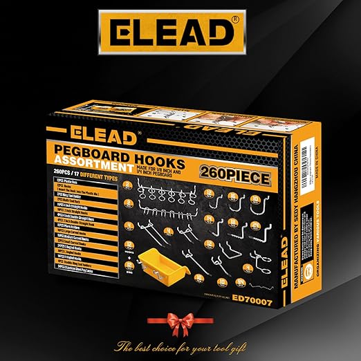 ELEAD 260 Piece Pegboard Hooks 1/8 and 1/4 inch Peg Board Organizer Accessories with Pegboard Bins for Organizing Various Tools in The Garage, Workshop & Craft Room