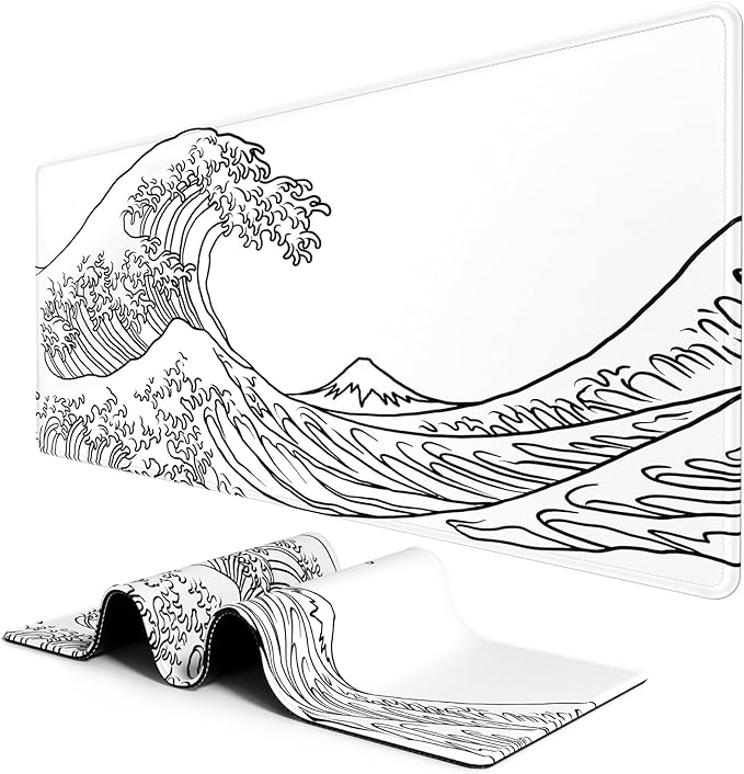 BOSOBO Large Mouse Pad, Desk Pad, XXL XL Extended Gaming Mouse Pad, Desk Mat for Office & Home, Long Keyboard Huge Mat,Desktop Full Cover 31.5 x 11.8 Inches, Art Kanagawa Surfing White