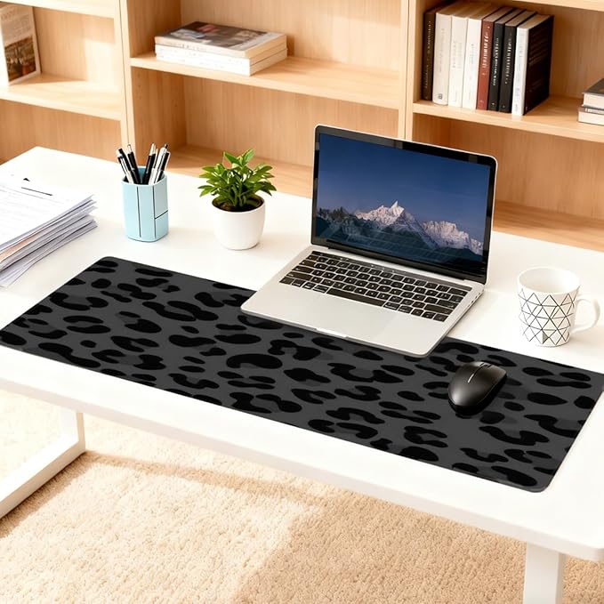 Large Mouse Pad Leopard Print Black Non-Slip Rubber Long Gaming Desk Mat Big Computer Keyboard Mousepad Waterproof Protector Wristing Pad for Gaming Office Home Decorative 31.5 X 11.8 Inch